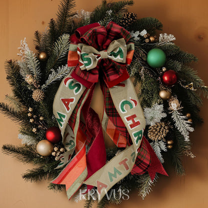 Kryvus Christmas Wired Ribbon, 2.5 Inch x 10 Yards Merry Christmas Ribbon for Wreaths, Tree Decorations, Gift Wrapping and Holiday Crafts, Natural Linen Ribbons with Wired Edge