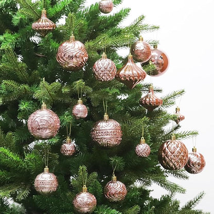 Senjie 36pcs Rose Gold Christmas Ornaments Set: Eclectic Classic, Shatterproof Plastic Balls with Hanging Loops for Christmas, Halloween, Anniversary, Wedding