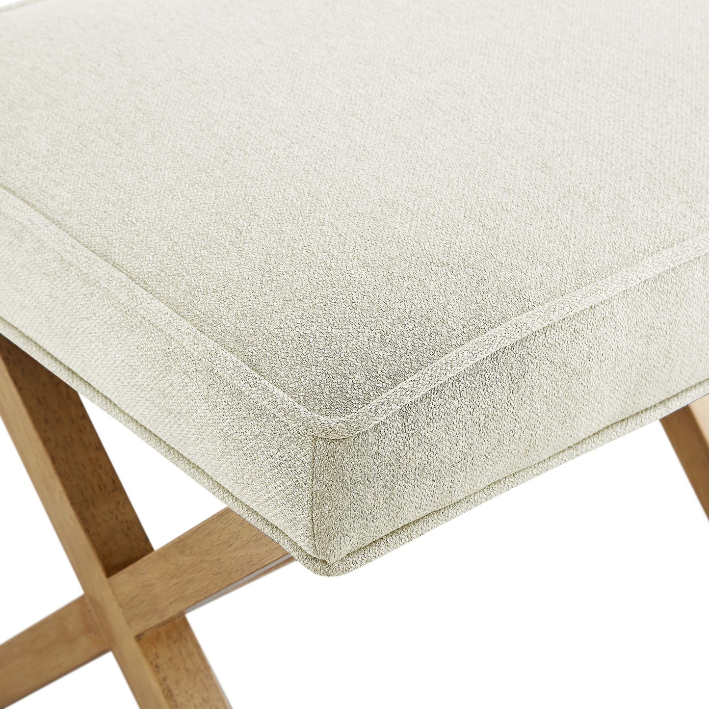 Amazon Basics Small Ottoman Foot Rest, Mid-Century Modern X Square Polyester Foot Stool, Linen, Ivory White, 18"D x 19.8"W x 18.3"H