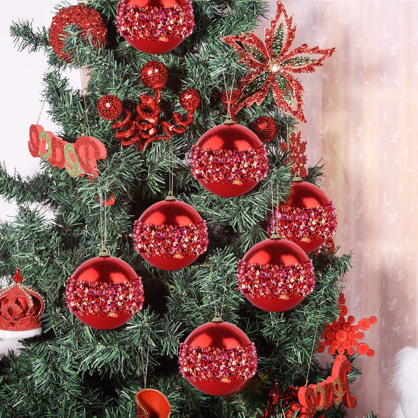 4" Christmas Ball Ornaments, 4pc Set Red Shatterproof Christmas Decorations Tree Balls for Xmas Trees Wedding Party Holiday Decorations