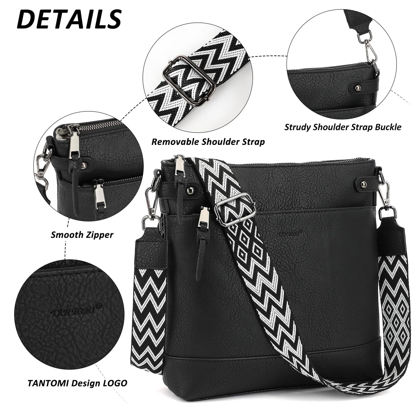 TANTOMI Vegan Leather Crossbody Bags for Women Hobo Travel Purse with Guitar Strap Trendy Women's Handbags with 6 Card Slots