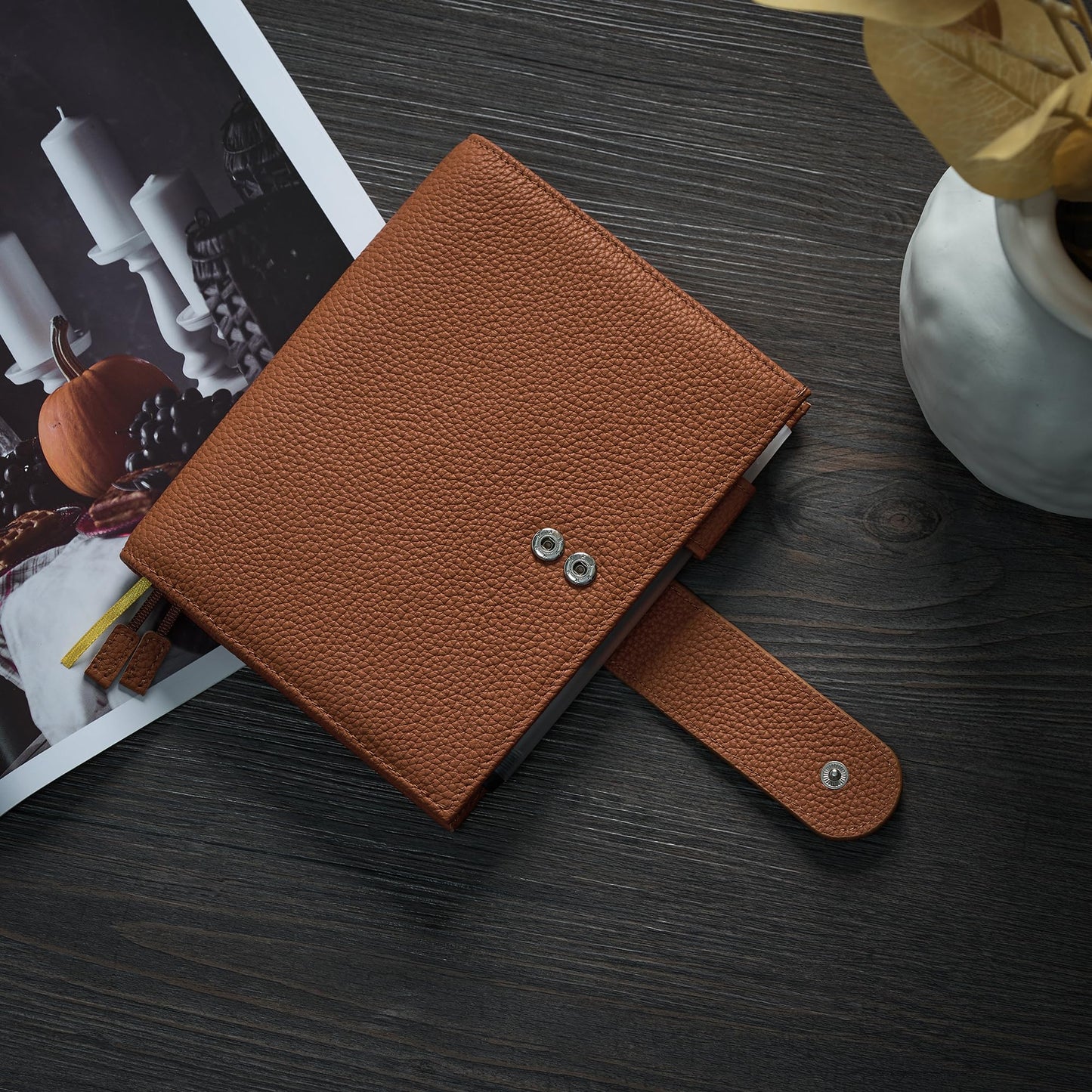 2026 New Genuine Leather A6 Notebook Cover Fits Hobonichi Cousin, Stalogy, LEUCHTTURM1917 and Midori MD Planners, with Pen Loop, Card Slots, Bookmarks and Back Pocket
