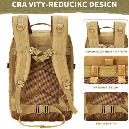 HongXingHai 45L Military Tactical Backpacks 3 Days Assault Pack Bag Fitness Rucksack 3 Day Bug Out Bag Hiking Treeking Molle Daypack (Khaki)