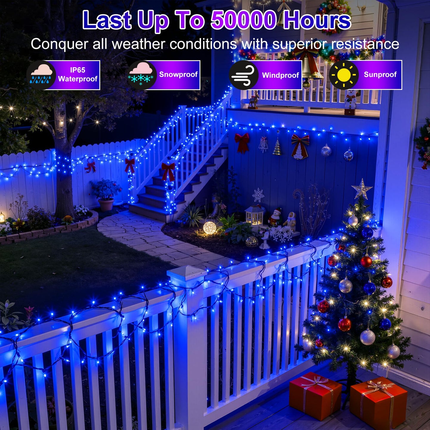 XIKENGSHQ 1500LED Christmas Lights Outdoor Use, 470ft 12 Modes Blue LED String Lights with Timer Dimmable, Waterproof Christmas Tree Lights for Xmas Patio Yard Fence Balcony Garden Party Decor Blue