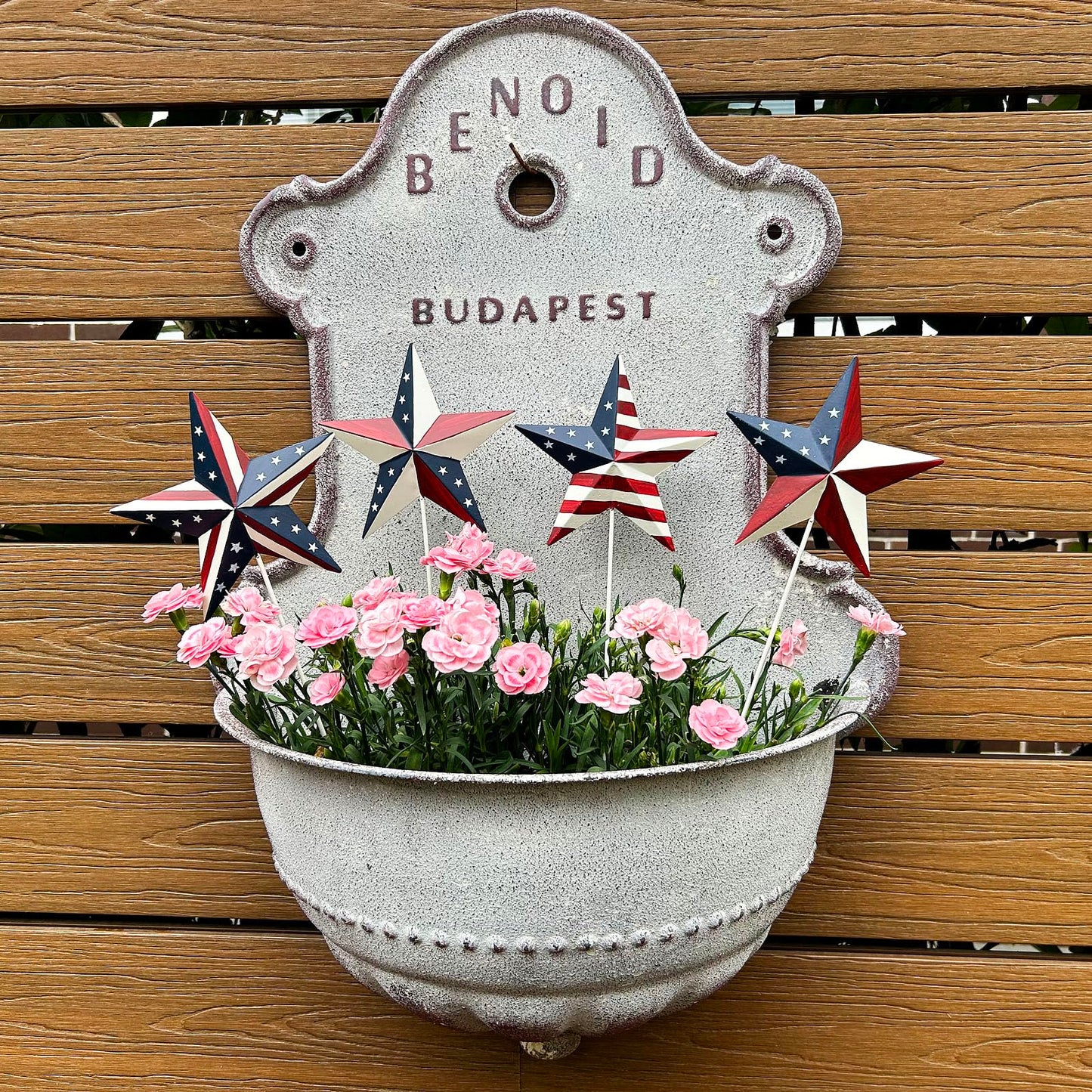 Morning View American Flag Barn Star Garden Stake Set of 4, Metal Patriotic Garden Stake Decorative USA Yard Signs Outdoor US Flags Lawn Porch for 4th of July Memorial Day 15.75 Inches Tall