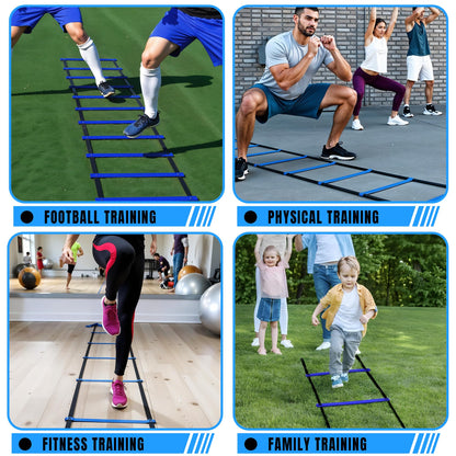 VINAFIT Complete Agility Ladder Training Set - 20ft Speed Ladder, 6 Adjustable Hurdles, 20 Cones, 5 Resistance Bands, 2 Speed Training Parachutes, Jump Rope, Nylon Carry Bag & Stakes