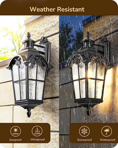 EDISHINE 20.2" Large Motion Sensor Outdoor Wall Lights, Dusk to Dawn Exterior Sconce with Water Ripple Glass, Waterproof Outside Porch Lighting Wall Mount Fixture for Front Door Garage