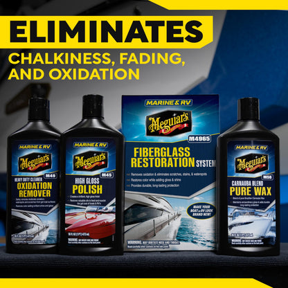 Meguiar's M4965 Marine/RV Fiberglass Restoration System, 3-Piece Marine Fiberglass Repair Kit Featuring Oxidation Remover for Boat Care Plus Boat Polish and Wax