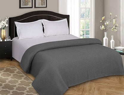 BELIZZI HOME 100% Cotton Bed Blanket, Breathable Bed Blanket Full Queen Size, Cotton Thermal Blankets Full Queen, Perfect for Layering Any Bed for All Season, Charcoal Grey