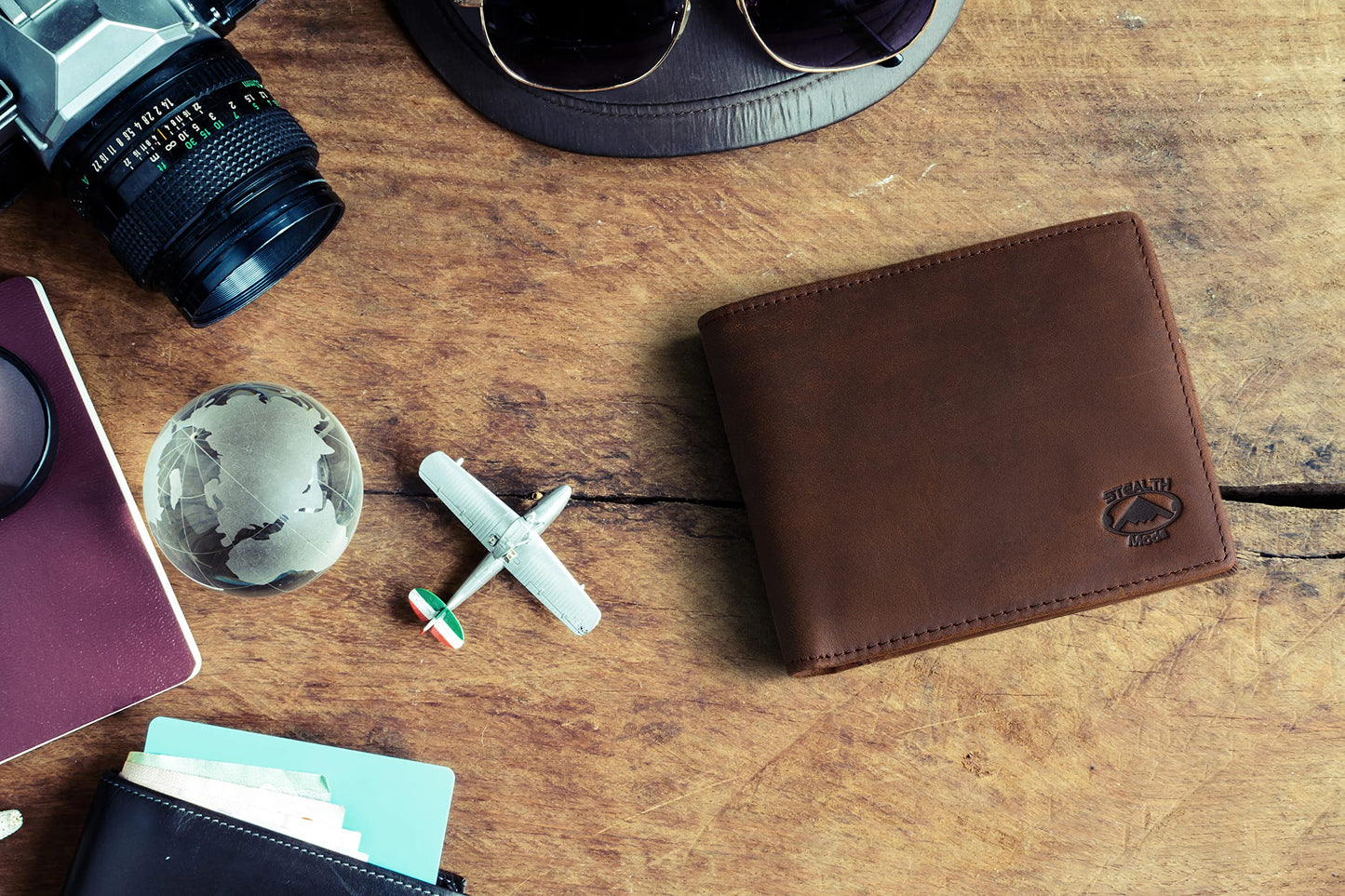 Stealth Mode Dark Brown Leather Bifold Wallet For Men - RFID Wallet With 8 Card Slots and Divided Billfold, One Size