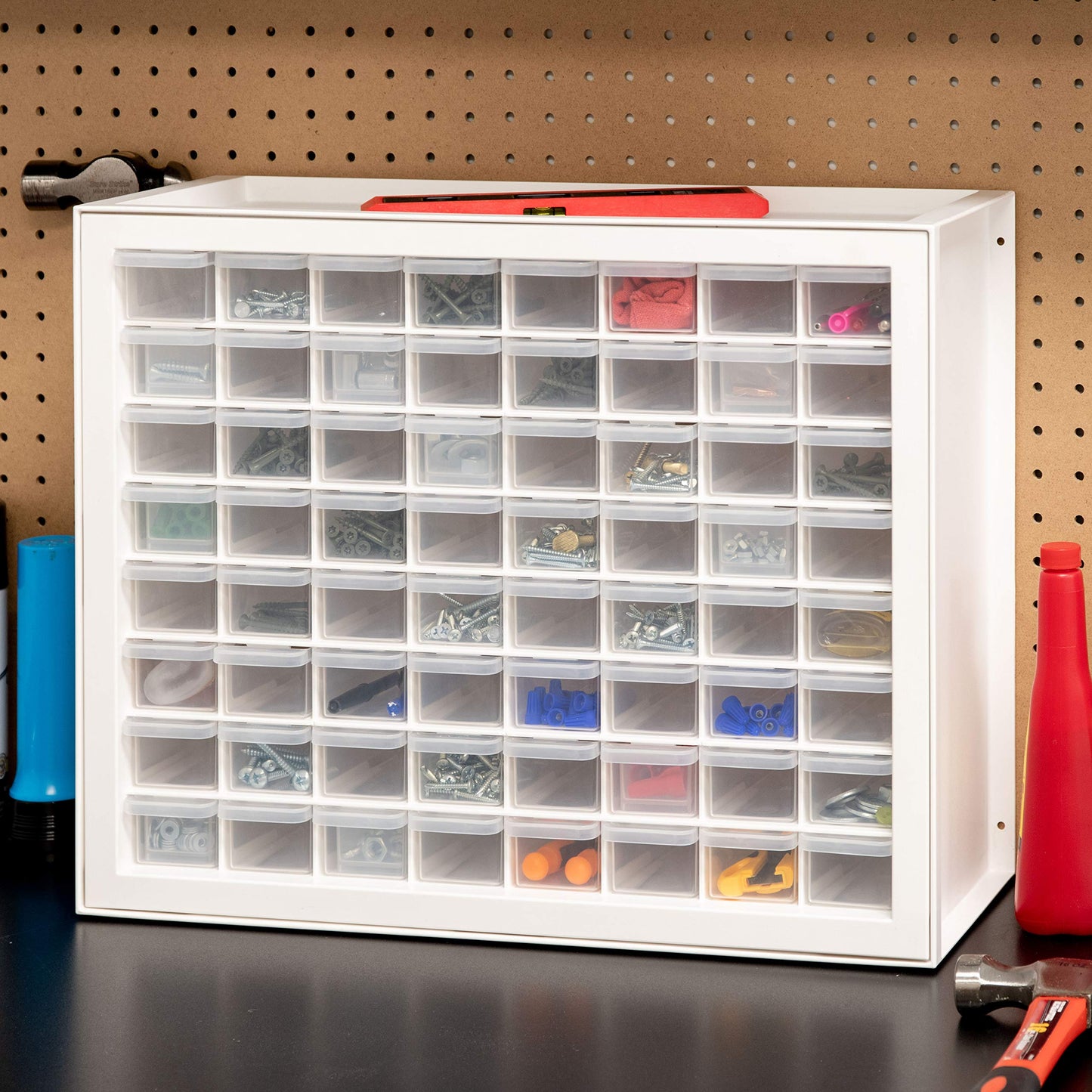 IRIS USA Small Parts Storage Cabinet, Made in USA, 64-Drawer Organizer Chest for Hardware, Screws, Nuts & Bolts, Charms, Beads, Craft Supplies, Scrapbook & Hobby Storage, Teacher Toolbox – White