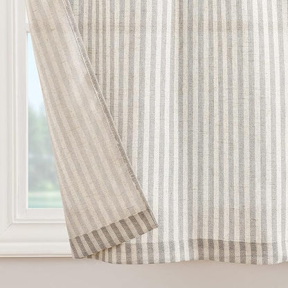 jinchan Tab Top Linen Kitchen Curtains 36 Inches Striped Tier Curtains Farmhouse Modern Cafe Style Small Window Treatments Airy Light Filtering Rod Pocket for Living Room Bathroom 2 Panels Taupe Grey
