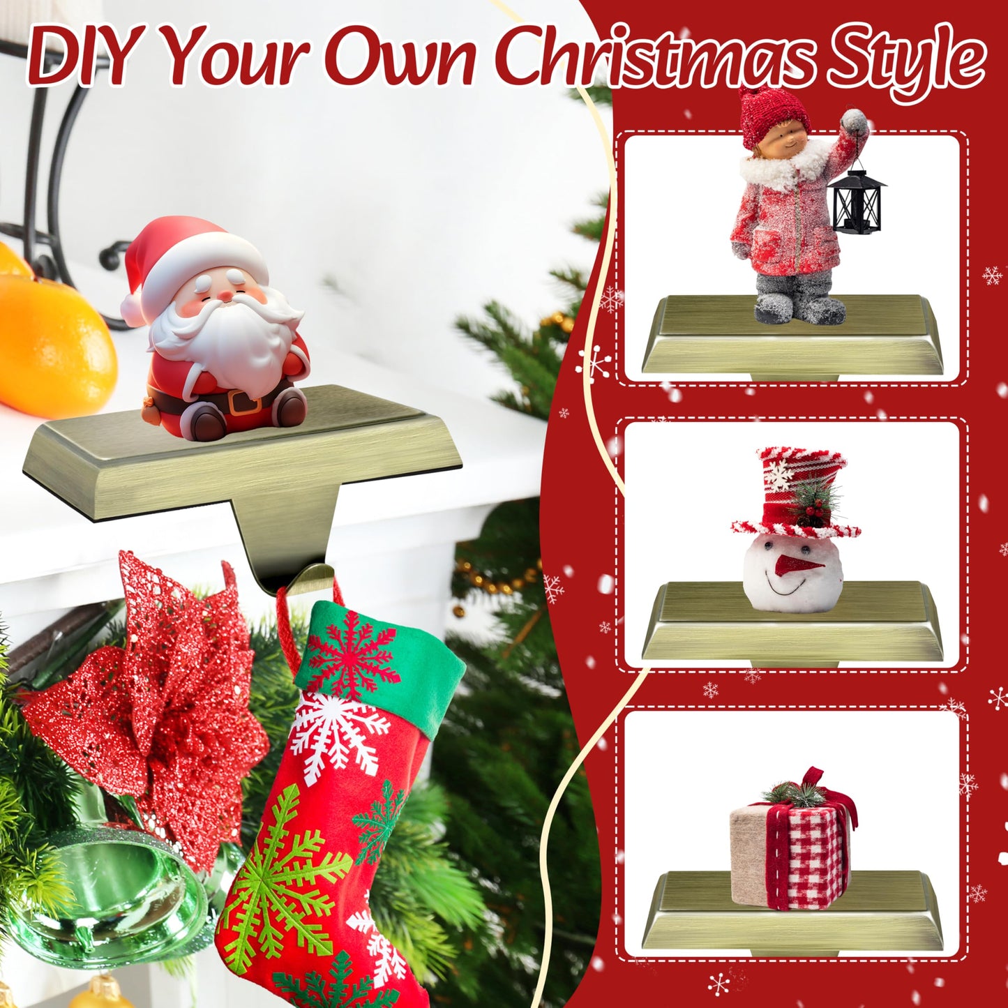 Palonu 2 Pcs Christmas Bronze Stocking Holders, Heavy Duty Mantle Hangers with Non-Slip Pad, Weighted Stocking Hooks Christmas Ornaments for Xmas Holiday Fireplace Shelf Window Decoration