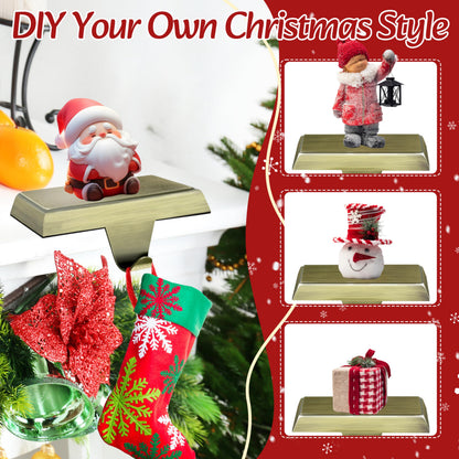 Palonu 2 Pcs Christmas Bronze Stocking Holders, Heavy Duty Mantle Hangers with Non-Slip Pad, Weighted Stocking Hooks Christmas Ornaments for Xmas Holiday Fireplace Shelf Window Decoration