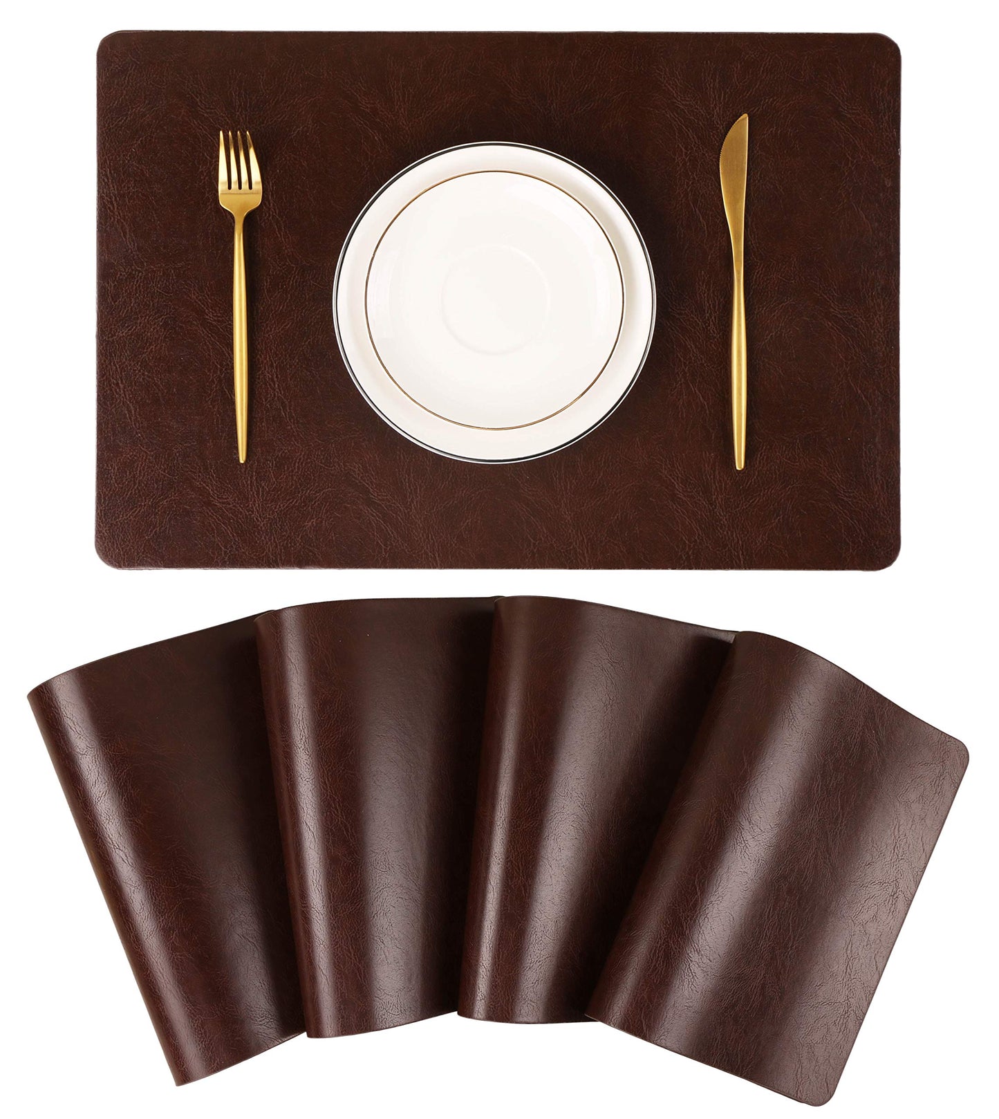 Faux Leather Placemats, Set of 4 PU Table Mats, Easy to Clean, Heat & Stain Resistant for Office Conference Table,Dinging Home Decor F Dark Brown