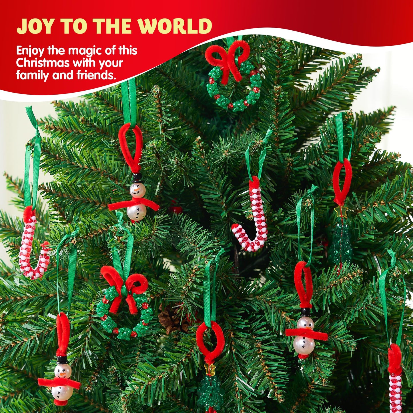 JOYIN Christmas Beaded Ornament Craft, Make Up to 40 Hanging Ornaments of Snowman, Christmas Tree, Candy Canes, and Wreaths for DIY Craft, Xmas Gift Holiday Party, Indoor Decoration（Age 14+）