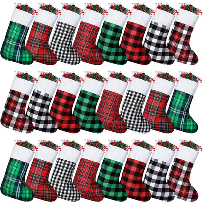 Skylety 24 Pcs Mini Christmas Stockings 8.27 Inch Small Buffalo Plaid Red Black Stockings Hanging Ornament Classic Bulk Christmas for Family Holiday Party Gift Xmas Tree Decoration