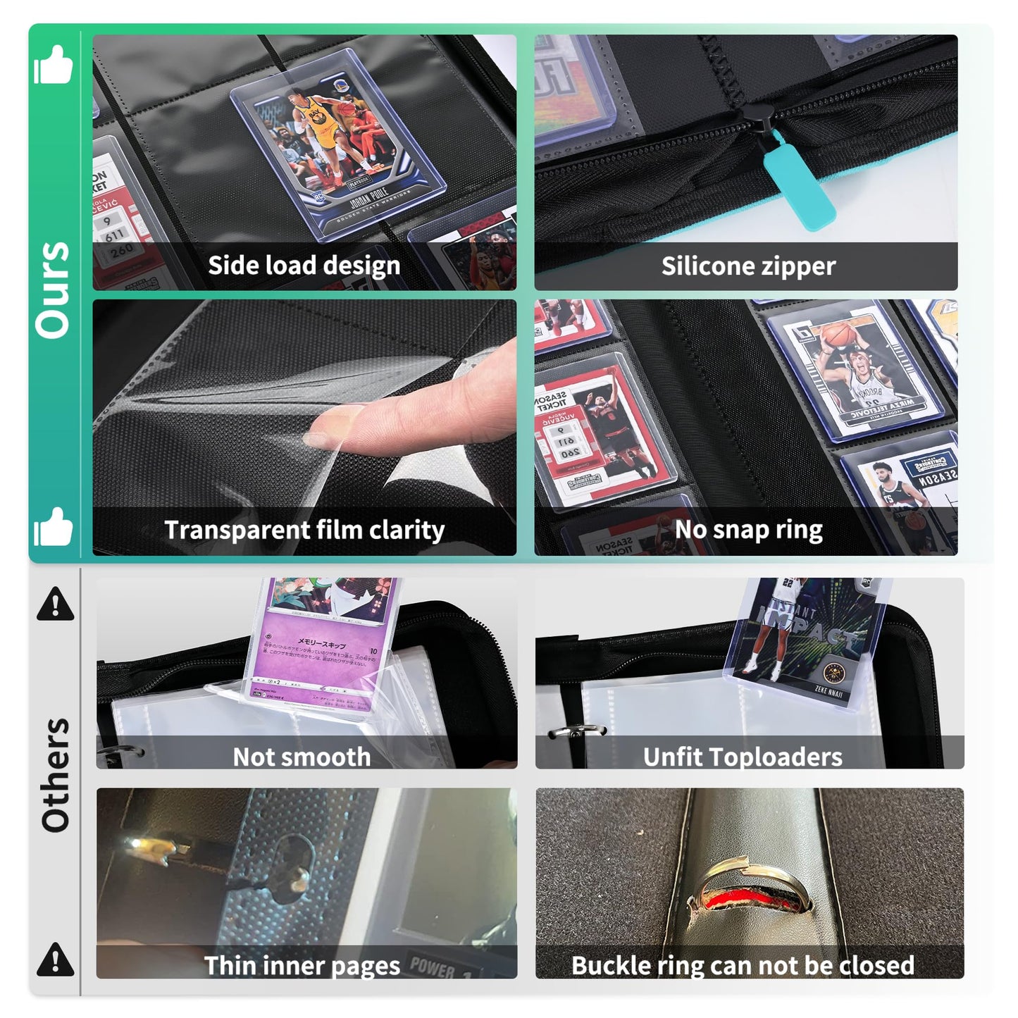 ZLCA Top Loader Binder-9 Pocket, Hold 324 Cards，Trading Card Binder Includes 20 Top Loaders, Top Loaders Binder for Sport Card, MTG, TCG (Tiffany Blue)