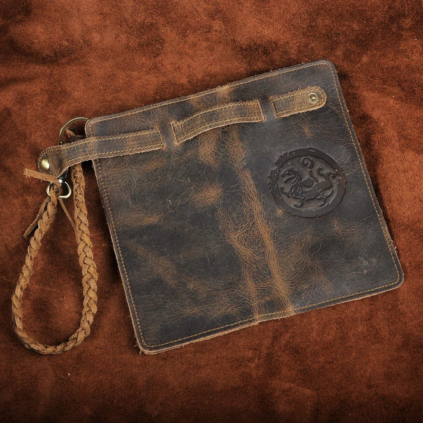 Le'aokuu Mens Genuine Leather Bifold Wallet Organizer Checkbook Removable Chain Wallet