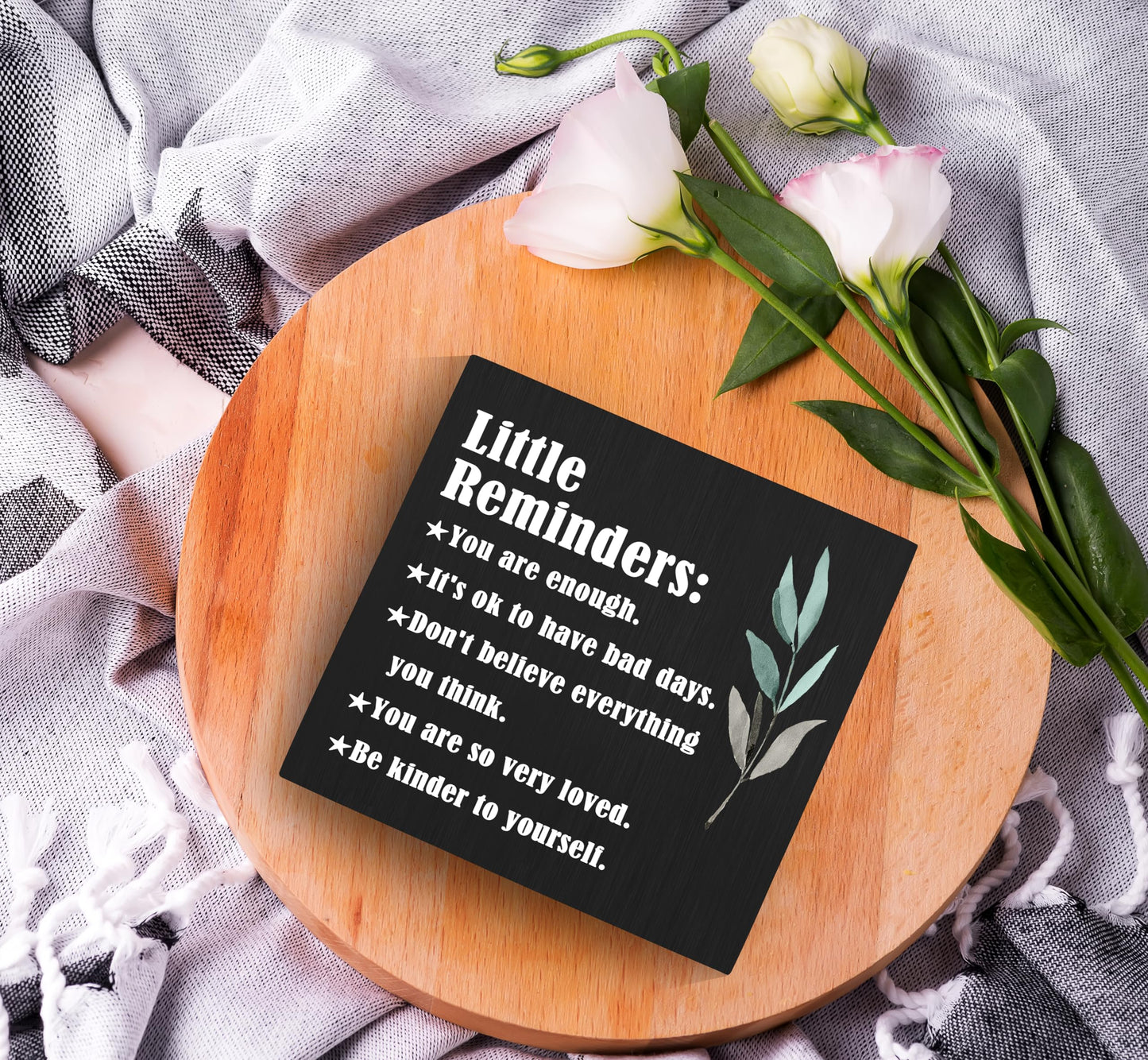 SRADMO Inspirational Little Reminders Wood Box Sign Desk Decor 6x6, Inspirational Desk Decor, College Motivational Positive Affirmation Gifts Box Sign For Office Home Table Shelf Decoration(Black)
