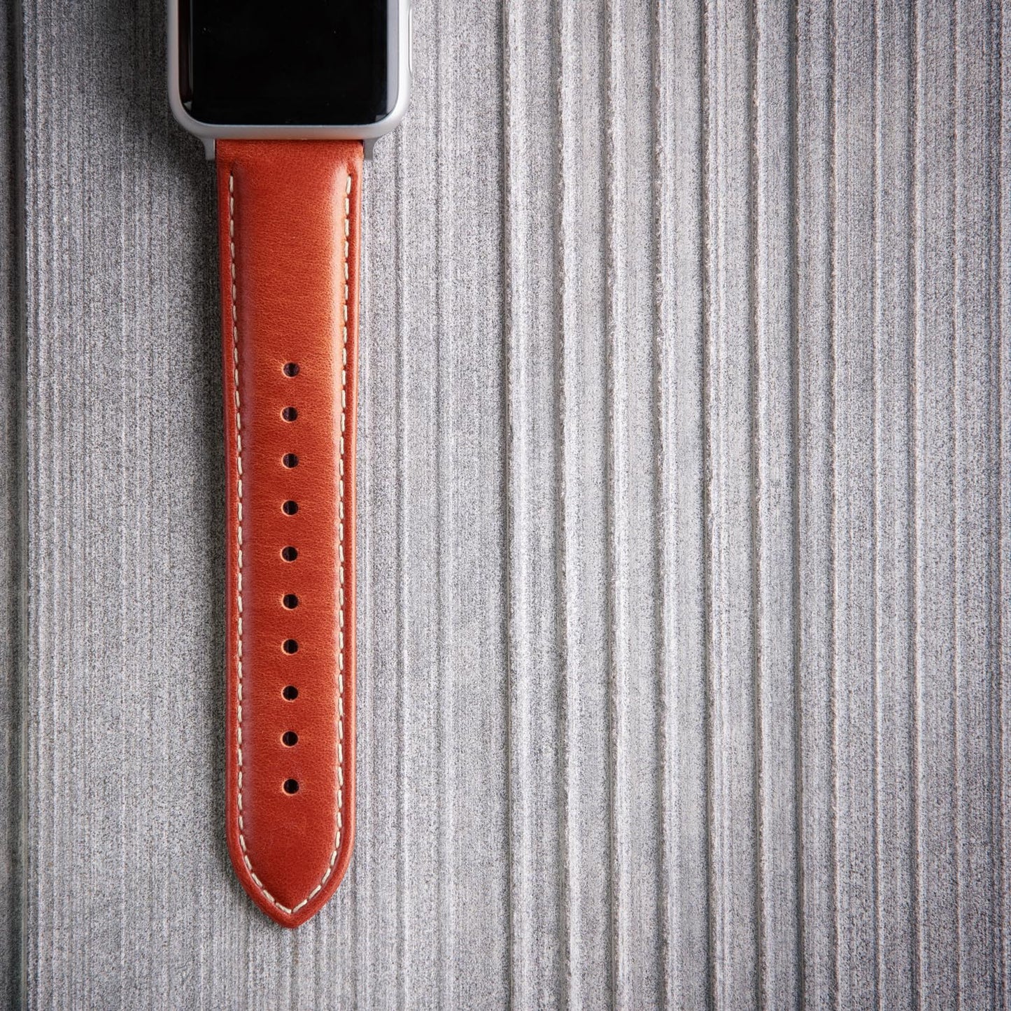 Archer Watch Straps - Top Grain Leather Straps for Apple Watch (Cognac/Natural White Thread, Matte Silver Hardware, 40/41/42mm)