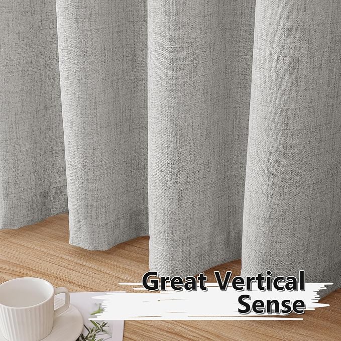 Tollpiz Short Linen Tier Curtains Rod Pocket Semi Sheer Half Kitchen Curtain Burlap Light Filtering Thick Linen Drapes for Bathroom, 30 x 24 inches Long, Silver Grey, Set of 2 Panels