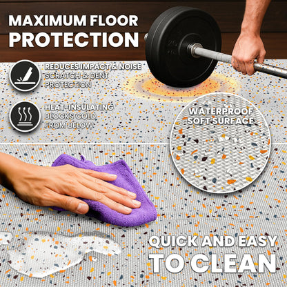 bemaxx Gym Mats Set - 18 pcs EVA Interlocking Foam Floor Tiles (12.6"x12.6"x0.4") 18sqft Protective Gym Flooring Sports Home Workout Exercise Mats Puzzle Garage Fitness Play-Room Pool Treadmill Bike