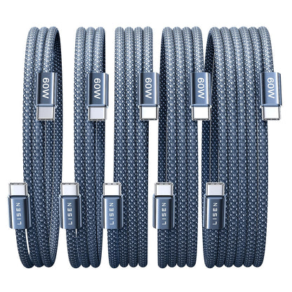 LISEN USB C Cable, 5-Pack [3.3/3.3/6.6/6.6/10FT] for iPhone 17 Charger Cord, 60W USB C to USB C Fast Charging Cable for iPhone 17 Air 16 15 Pro Max, Samsung Z Flip 7/S25/S24, Switch 2, iPad, MacBook