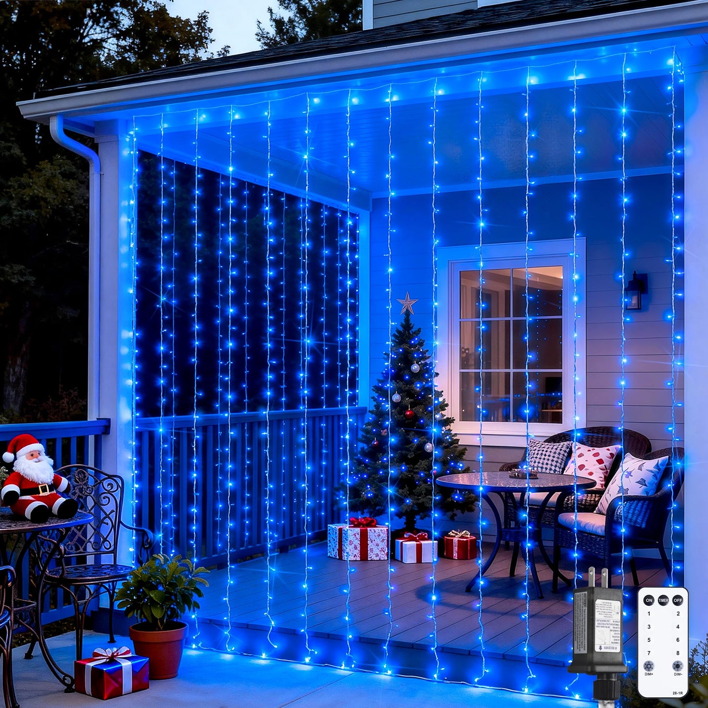 JMEXSUSS 300LED Blue Curtain Lights, Christmas Lights with Remote, Hanging String Lights for Bedroom Wall Window Backdrop Garden Indoor Outdoor Patio Yard Decorations, 9.8x9.8ft