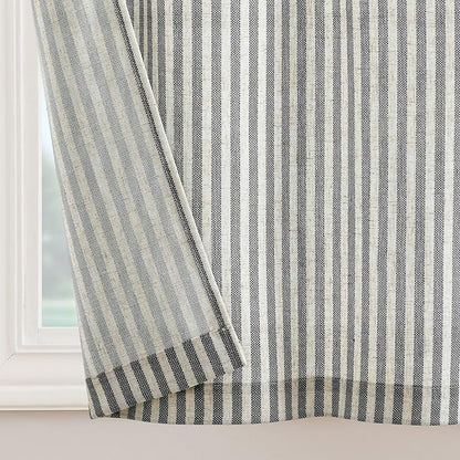 JINCHAN Tie Top Linen Kitchen Curtains 36 Inch Striped Tier Curtains Farmhouse Modern Cafe Style Small Window Treatments Airy Light Filtering Rod Pocket for Living Room Bathroom 2 Panels Charcoal Grey