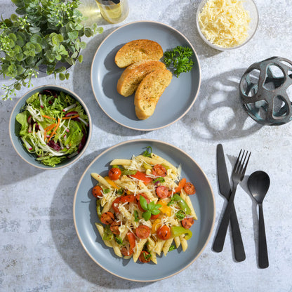 Gibson Home Queenslane 16 Piece Double Bowl Plates and Bowls Dinnerware Sets - Matte Blue