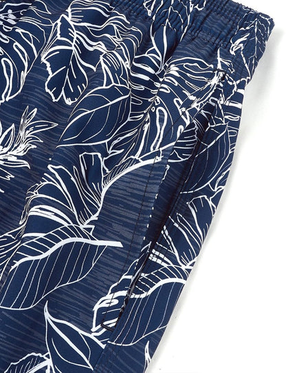 ELETOP Men's Swim Trunks Quick Dry Bathing Suit Swimming Board Shorts Mesh Lining Beach Swimwear Palm Leaf Blue S