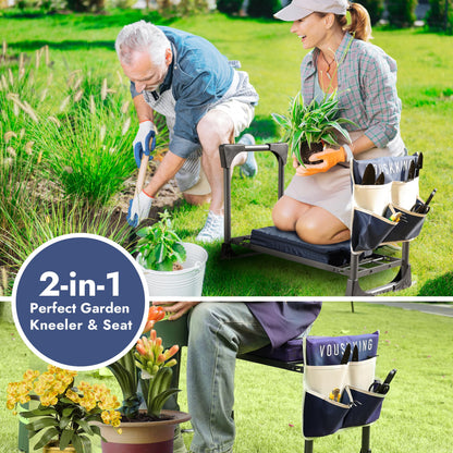 VOUSKKING Foldable Garden Kneeler and Seat, Patented Thicker Wider Softer Kneeling Pad with Magnetic Stripe, 350lbs Heavy Duty Durable Garden Stool with Tool Bag, Gardening Gift for Women and Men