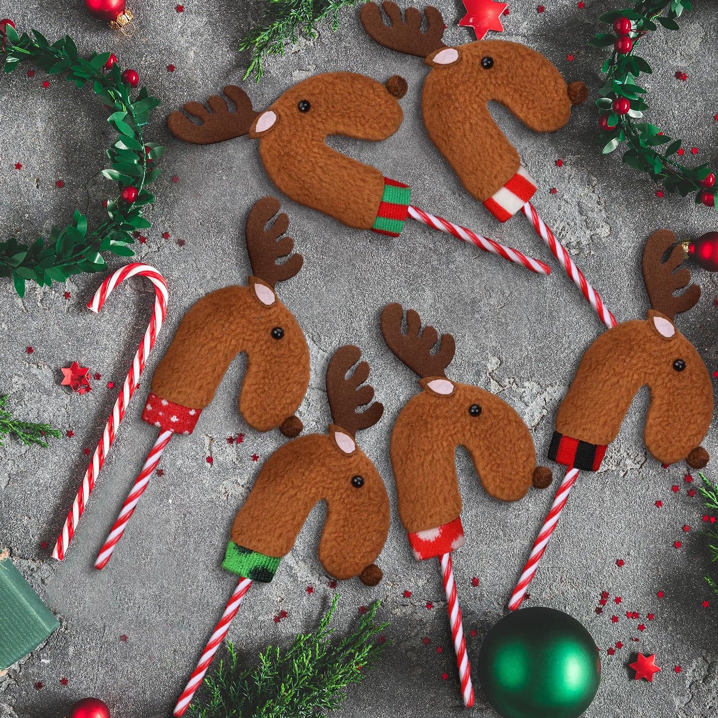 Poen 24 PCS Felt Reindeer Candy Cane Covers Christmas Candy Cane Holders Sleeves Reindeer Candy Cane Ornament for Xmas Holiday Home Office Decor Classroom Gifts Party Favors,Candy Canes Not Included