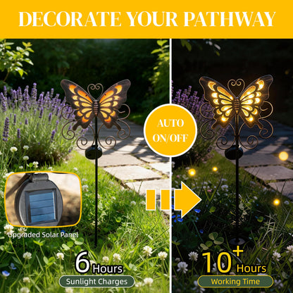 Lune cle Butterfly Solar Lights for Outside, 36 inches Waterproof Metal Solar Pathway Lights, Large Solar Butterfly Lights Outdoor Garden Decor, Warm Amber LED Stake Lights Outdoor Yard