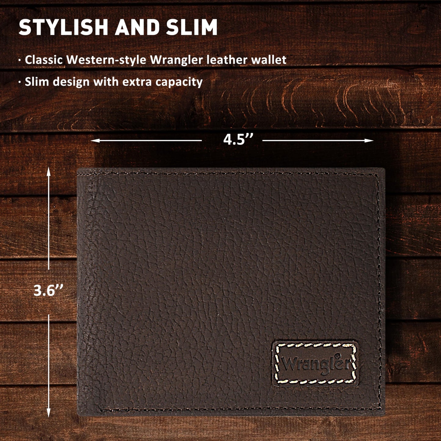 Wrangler Bifold Wallet for Men, Slim Casual Genuine Leather Purse, RFID Blocking, Gift for Him