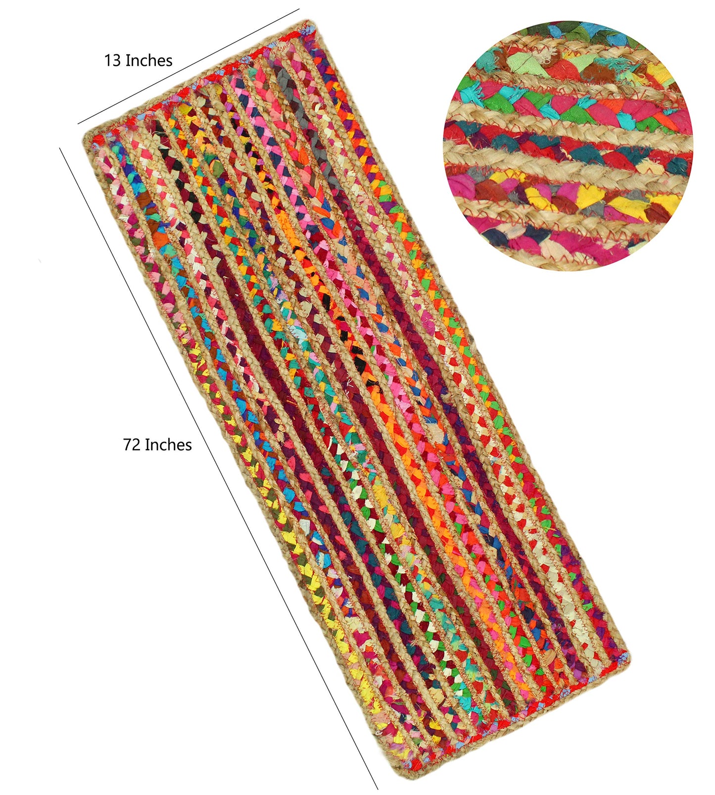 COTTON CRAFT Jute Chindi Table Runner - Braided Handwoven Reversible Tablerunner - Summer Fall Harvest Holiday Festive Party Boho Rustic Farmhouse Dining Kitchen Tabletop - 13 x 72 inch - Multicolor