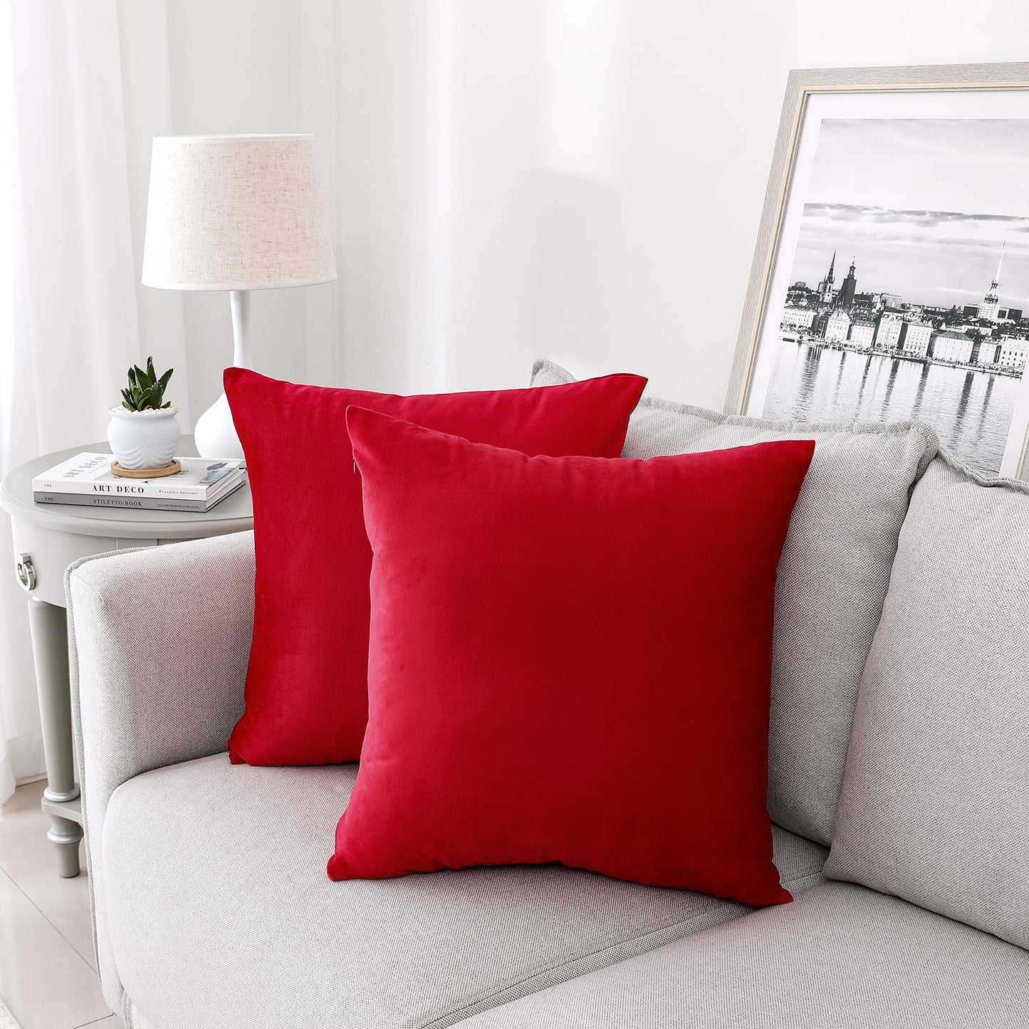 NiNi ALL Decorative Throw Pillow Covers Velvet Soft for Couch Sofa Bedroom Living Room Outdoor Pack of 2 18x18 Inch Red