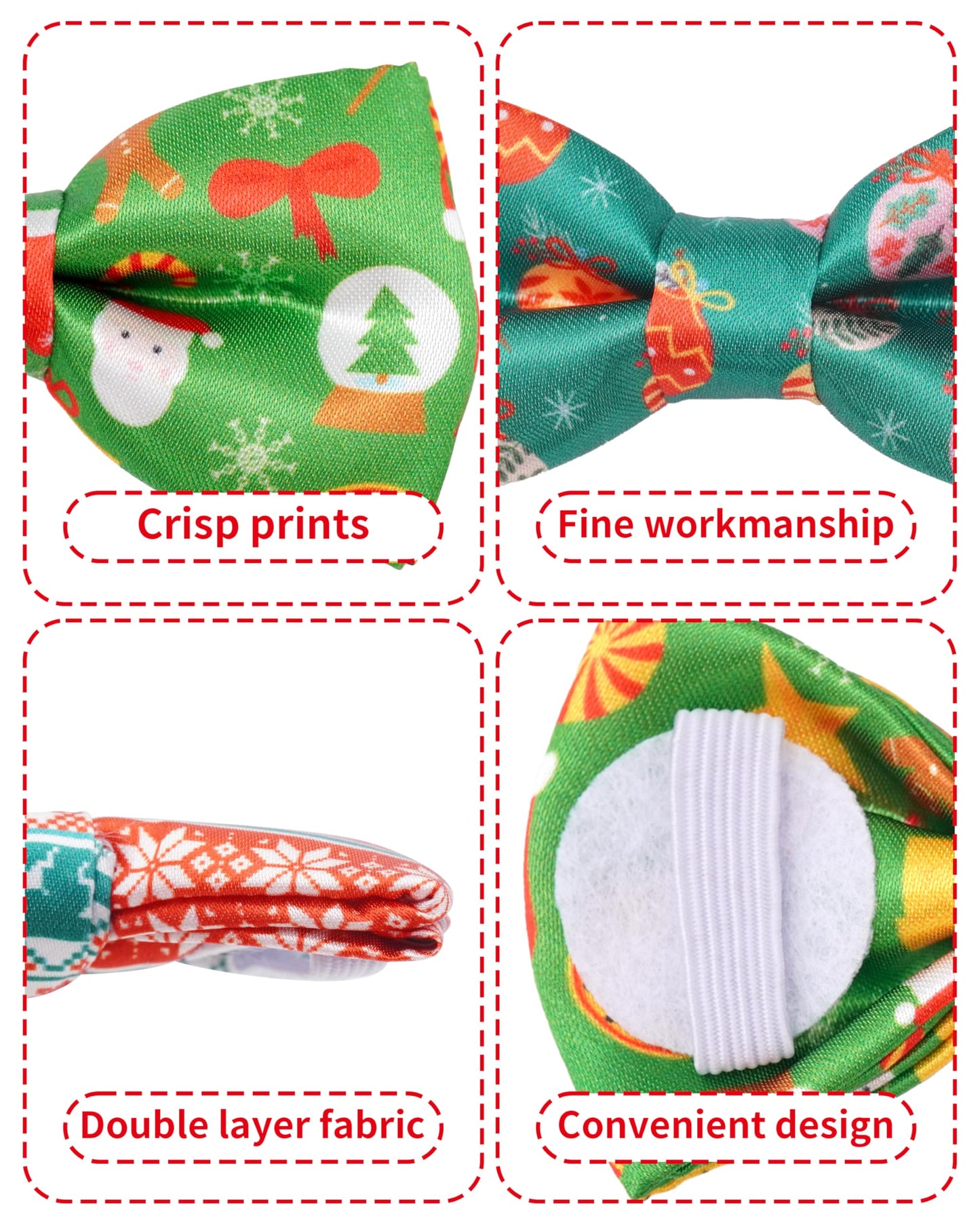 PET SHOW 10 Pack Christmas Big Dog Bow Ties for Large Medium Dogs Sliding Collar Attachments Xmas Tree Bowties Santa Bowknots Holiday Party Pet Grooming Accessories(Large)