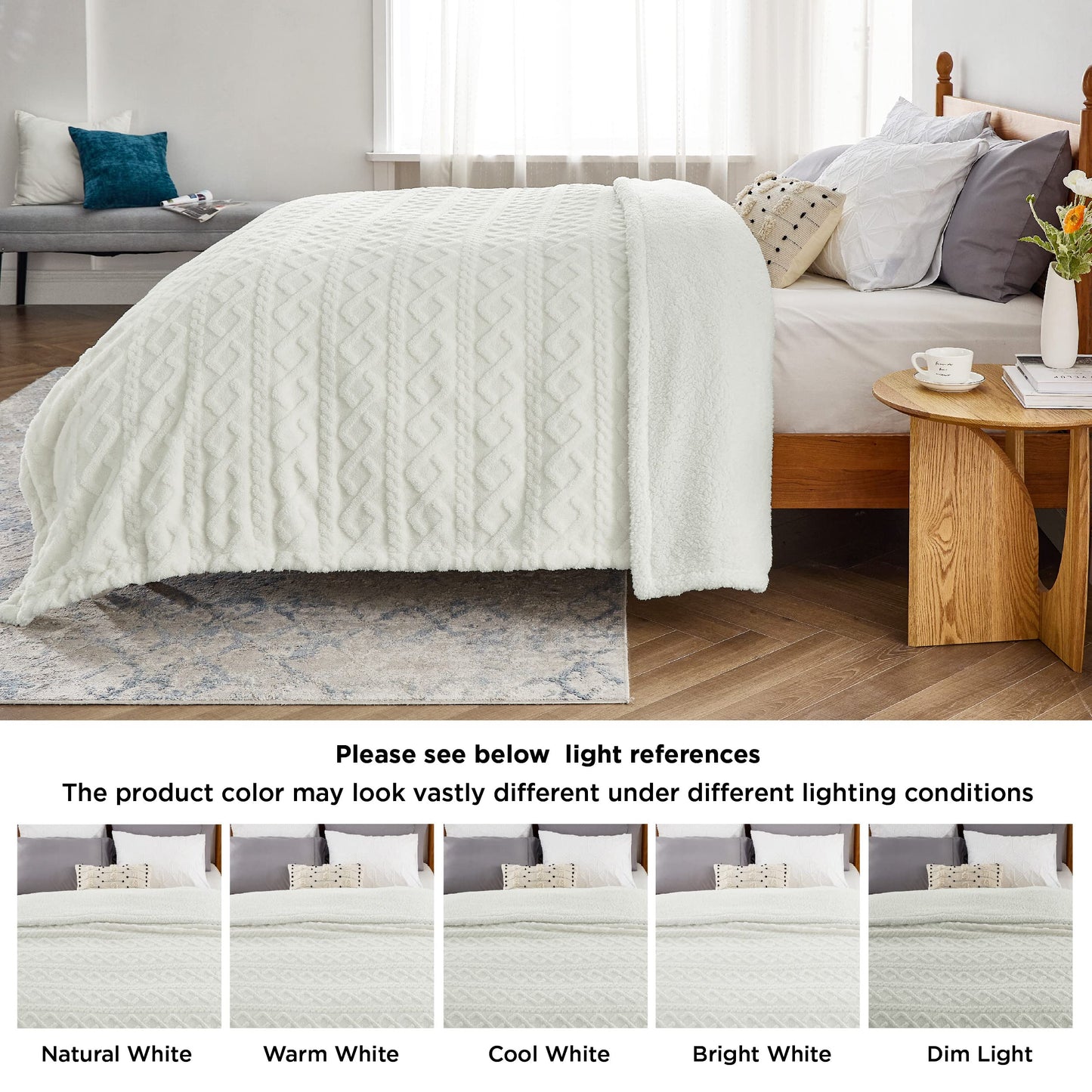 Bedsure Gentlesoft Sherpa Fleece Blanket Twin Size for Bed - Fluffy & Cozy Cable Jacquard Tufted for Women Gift, Thick and Warm Christmas Blanket for Winter, Cream, 60x80 Inches