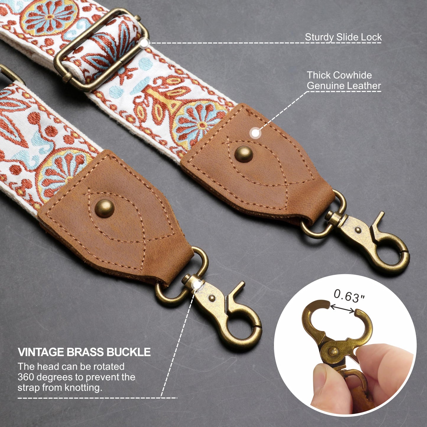 Nefelibata Purse Strap, 2" Crazy Horse Leather End Shoulder Strap Adjustable Replacement,Retro Jacquard Embroidery Multi-pattern Crossbody Bag Straps for Handbag,Crossbody Bags(White woven)