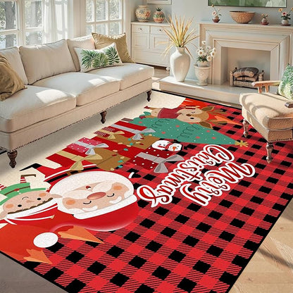 5' X 7' Christmas Area Rug Bedroom Living Room Rugs Xmas Decorative Area Rug Non-Slip Indoor Throw Rug Washable Rug Floor Carpet for Kitchen Nursery