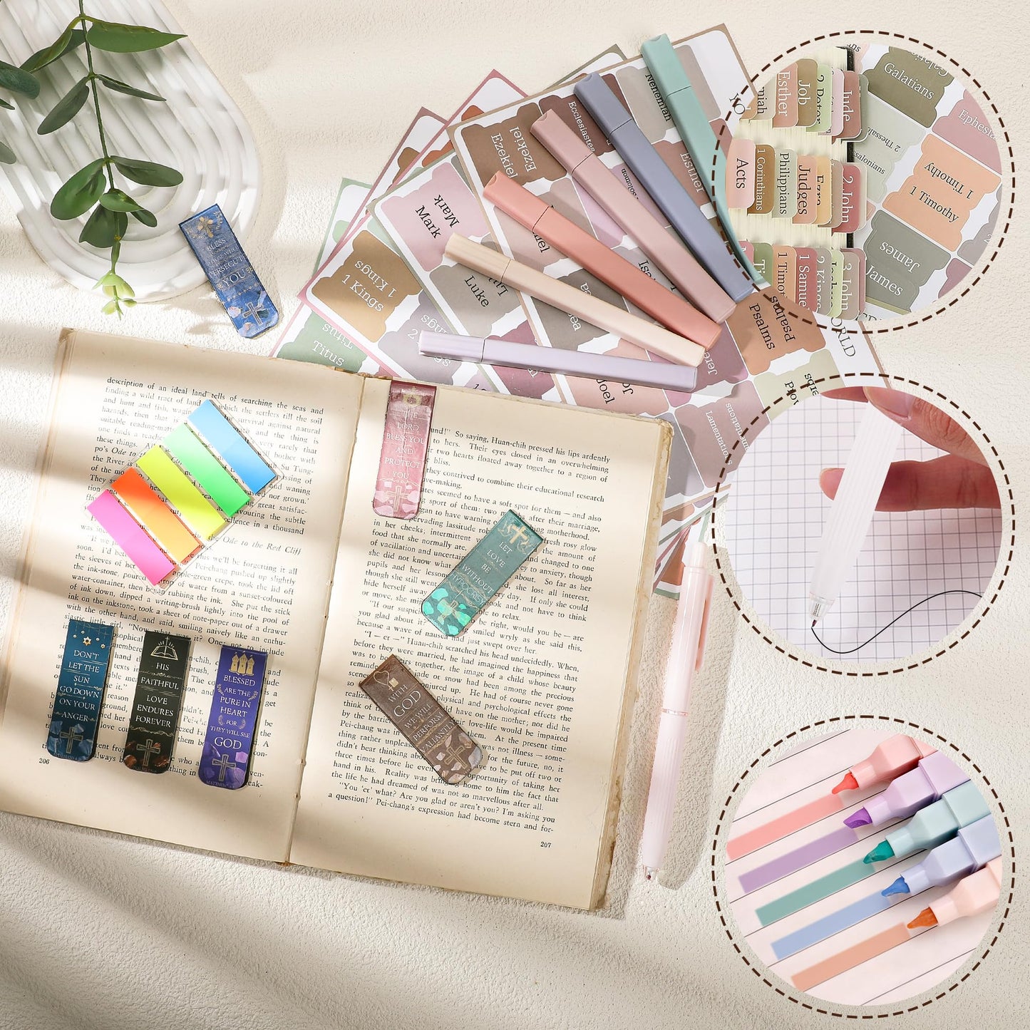 INCOK Bible Journaling Supplies - Bible Journaling Kit God is Within Her Blue Bible Case Bag Tabs Magnetic Bookmarks Gel Pens No Bleed Highlighter Index Tabs Christams Christian Gift for Women