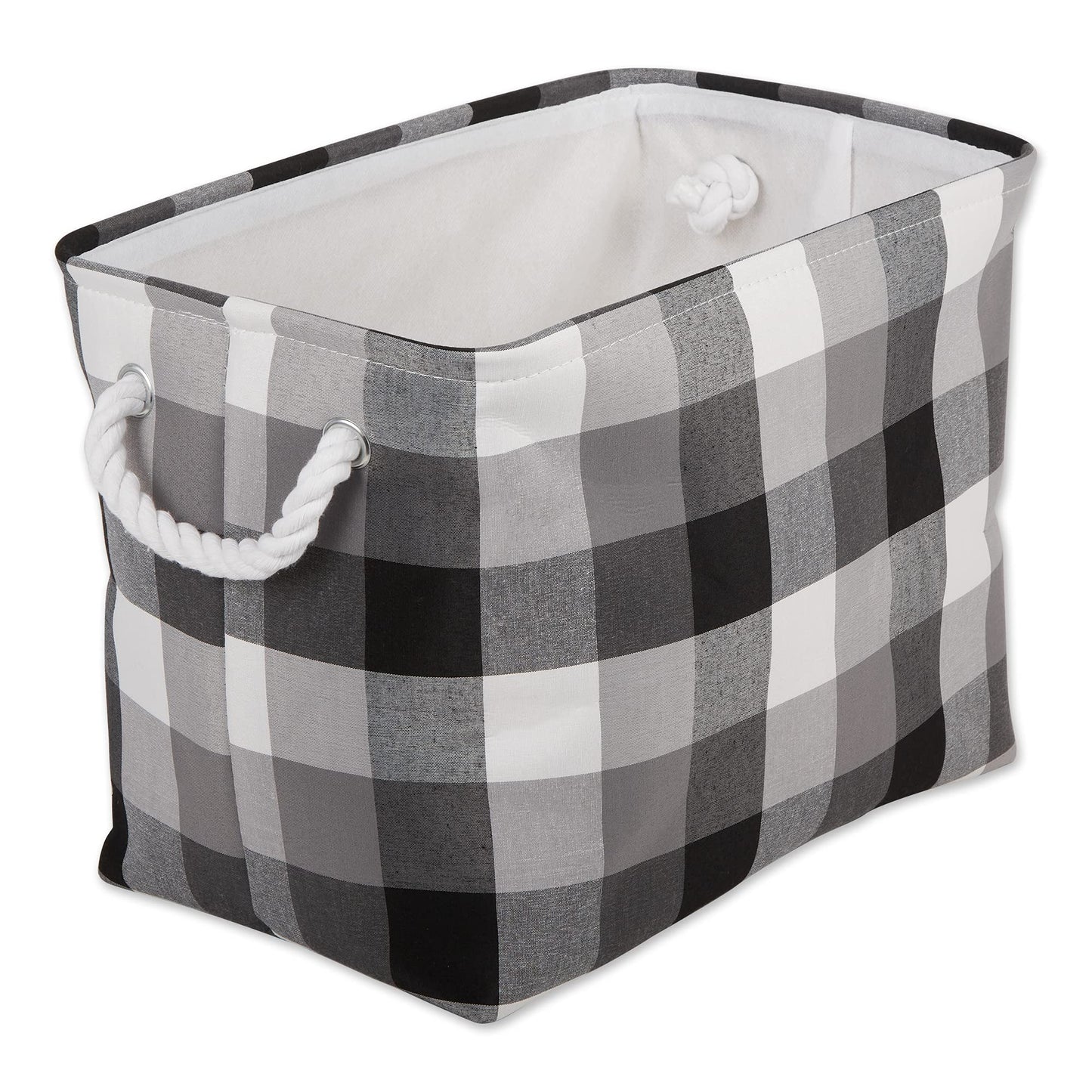 DII Buffalo Check Storage Collection Collapsible Bin with Handles, Medium Rectangle, 16x10x12, Tri Color Black