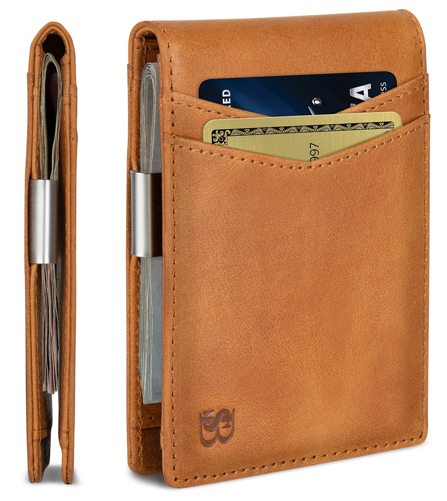 SERMAN BRANDS Money Clip Wallet - Mens Wallets slim Front Pocket RFID Blocking Card Holder Minimalist Mini Bifold (California Desert Transformer)