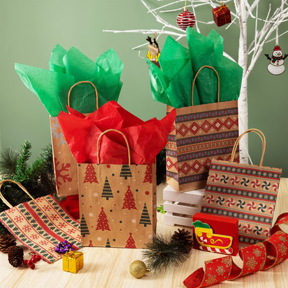 JOYIN 48 PCS Christmas Kraft Bags, Presents Wrapping Goody Treat Candy Bags with Handle Xmas Characters for Christmas Party Favors, Gift Giving, Holidays Decorations, Xmas Treat (7" x 9" x 3.5 ")