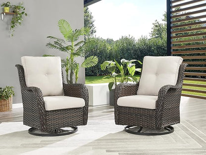 Rilyson Wicker Rocking Chair Swivel Chairs - 4 Piece Rocker Patio Chairs Set Rattan Rocking Chair for Outdoor Porch Deck Garden Backyard(Brown/Beige)