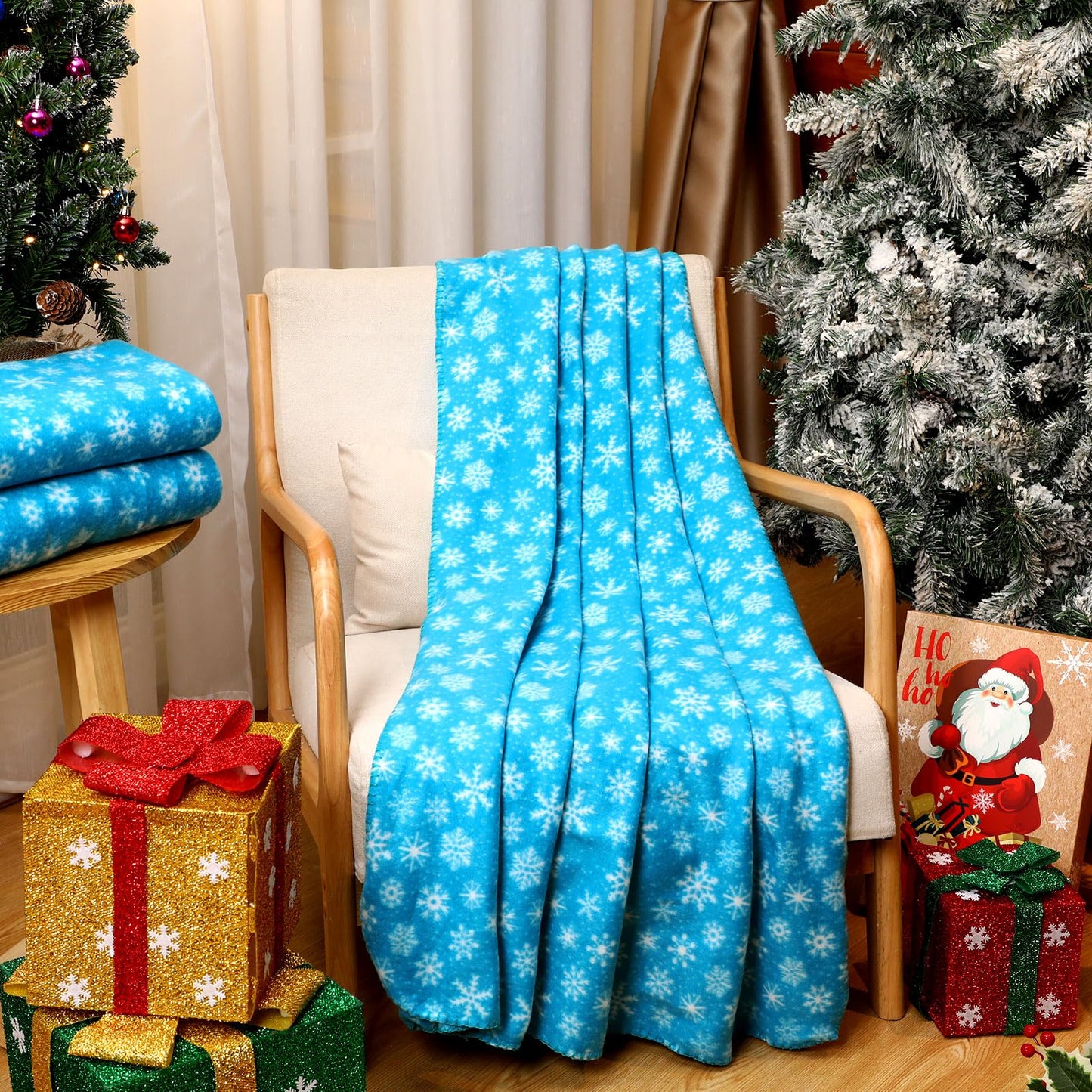 Moukeren 24 Pcs Christmas Snowflake Throw Blanket Bulk, 59 x 47 Inch Xmas Winter Throw Blanket Christmas Warm Soft Cozy Fleece for Home Bedding Couch Chair Gift (Blue)
