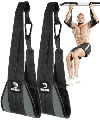 DMoose Fitness Hanging Ab Straps for Pull Up Bar & Core Strength Training - Soft Padded Exercise Straps for Ab Swing & Leg Raises, Hang Bar Strap with 2 Steel Carabiners - Abs Equipment for Home & Gym