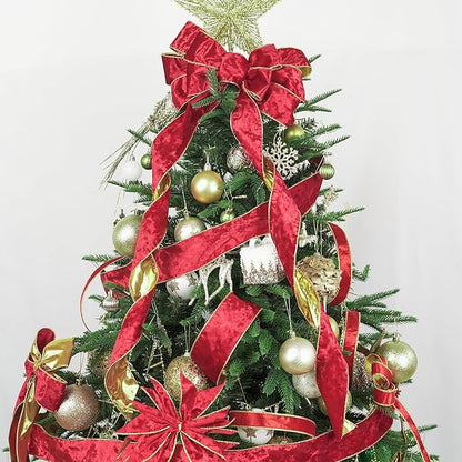 MEEDEE Red Velvet Wired Ribbon 2.5 Inch 10 Yards Double Sided Gold & Red for Christmas Tree, Wreath & Crafts